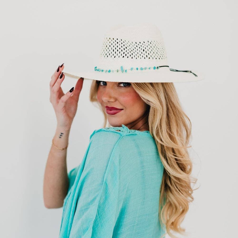 Shell Beach Western Sun Hat Blue Stones
